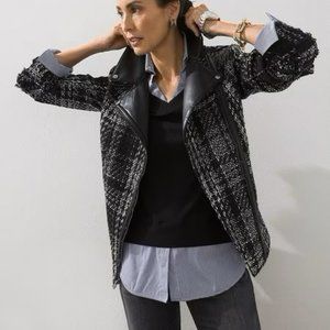 Chicos Tweed & Faux Leather Moto Jacket Brand New Size 3